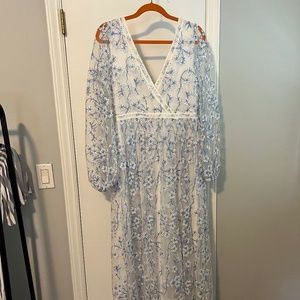 Long Sleeve Floral Maxi Dress with Low Back